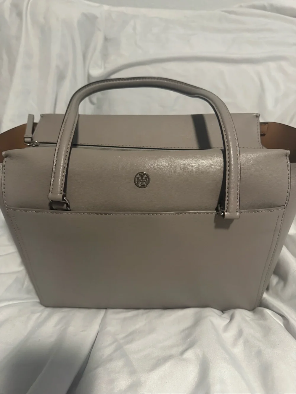 Tory Burch Parker Taupe Leather Top-Handle Bag